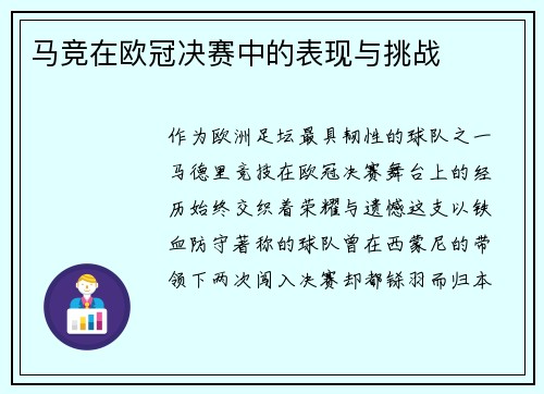 马竞在欧冠决赛中的表现与挑战