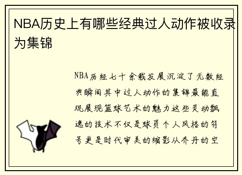 NBA历史上有哪些经典过人动作被收录为集锦