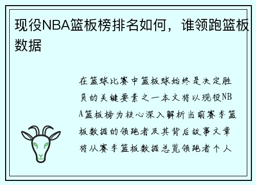 现役NBA篮板榜排名如何，谁领跑篮板数据